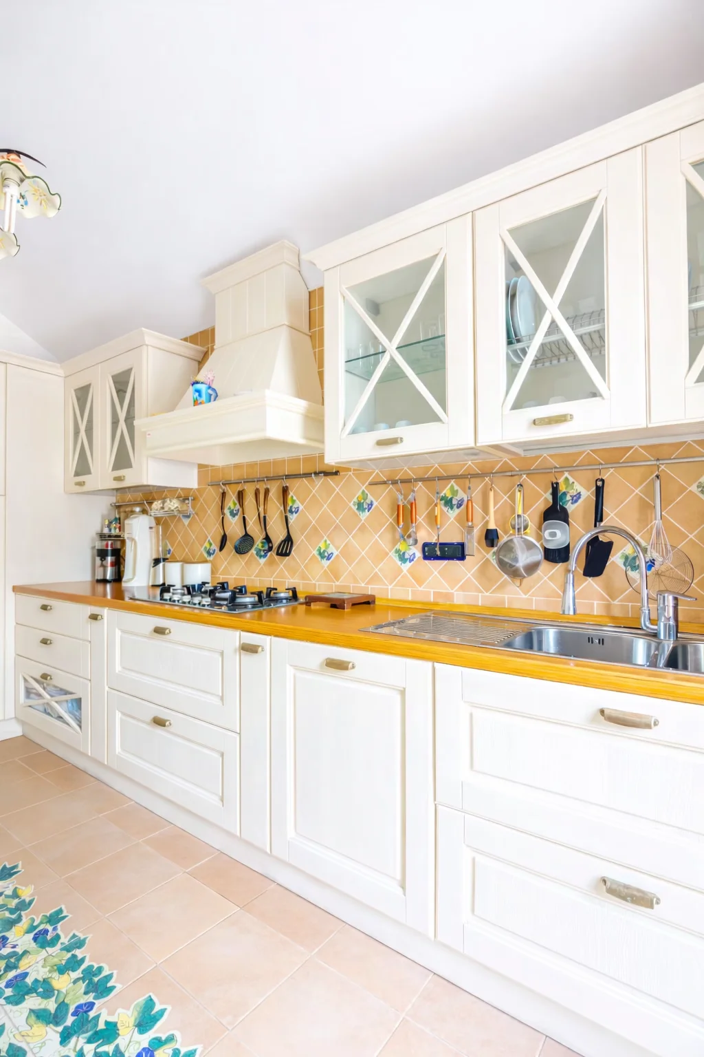 Cucina attrezzata Villa Antonella Praiano piano cottura gas maioliche Costa Amalfitana